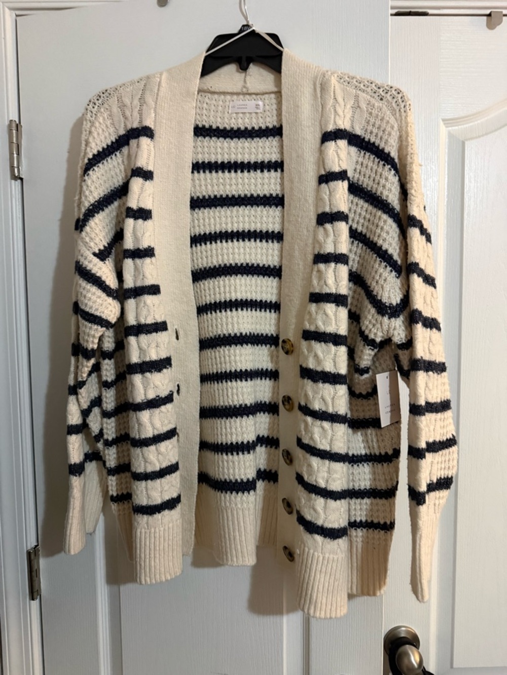 NWT Lauren Conrad Cream & Navy Striped Button-Up Cardigan, size XXL